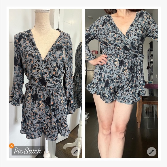FREE PEOPLE Romper ALL THE RIGHT RUFFLES BLUE Floral - Picture 1 of 10